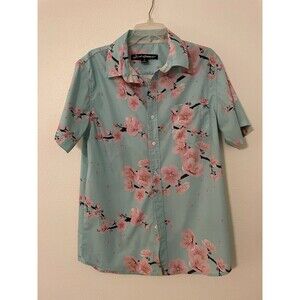 Just Attitude Cherry Blossom Pastel Blue Button Up Shirt Mens Size Large